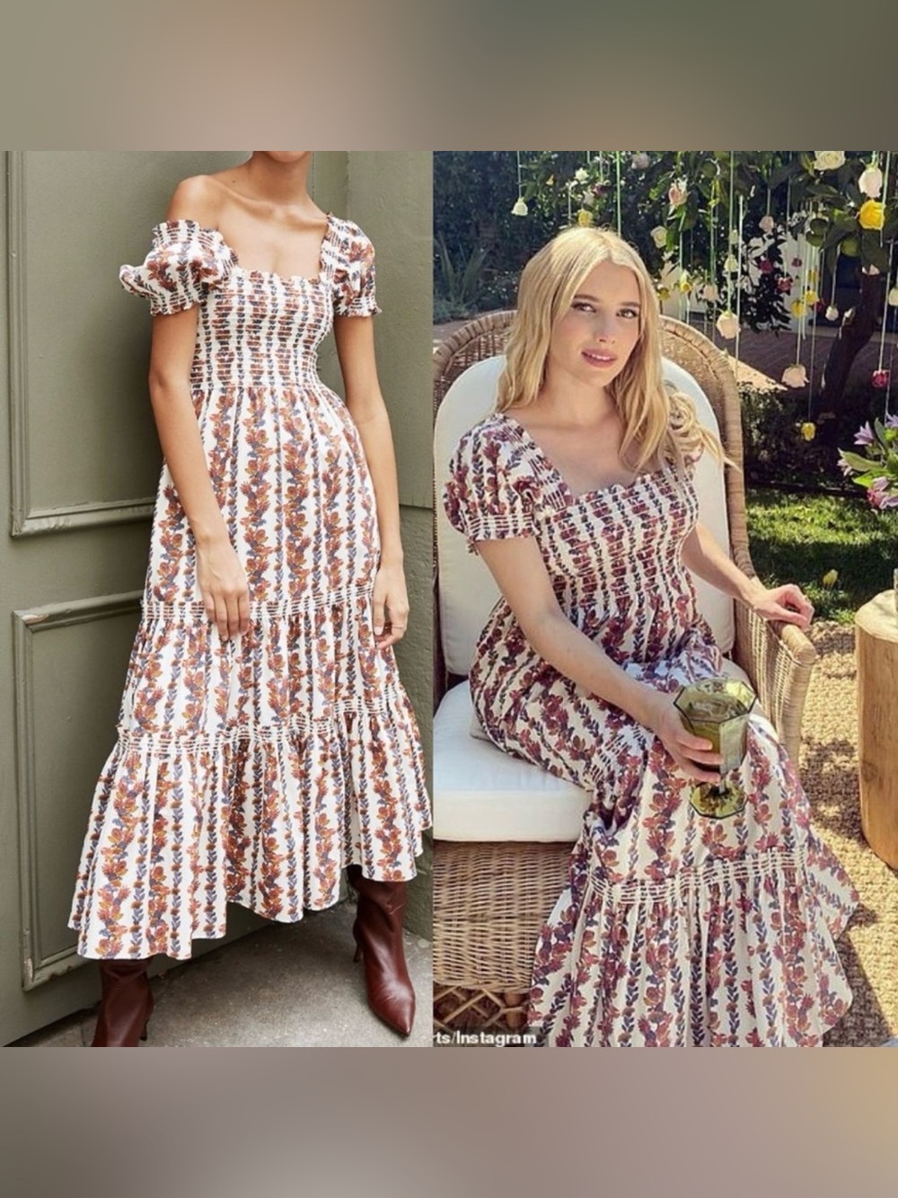 TUCKERNUCK O.P.T daphne vine orange smocked square neck floral midi dress